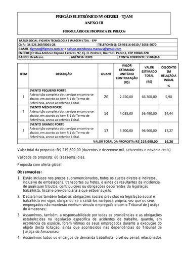 PREGÃO ELETRÔNICO Nº 043/2021 - PROPOSTA E CATÁLOGOS - FIGMEN