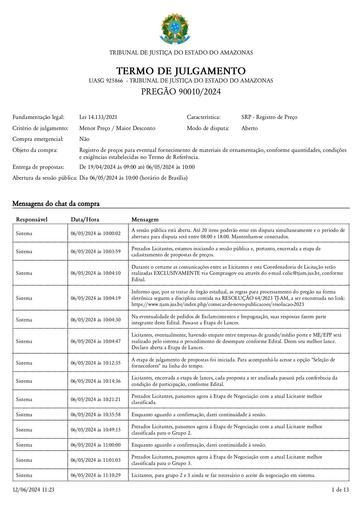 PREGÃO ELETRÔNICO Nº 010/2024 - TERMO DE JULGAMENTO - ATA DA SESSÃO 2 - G1