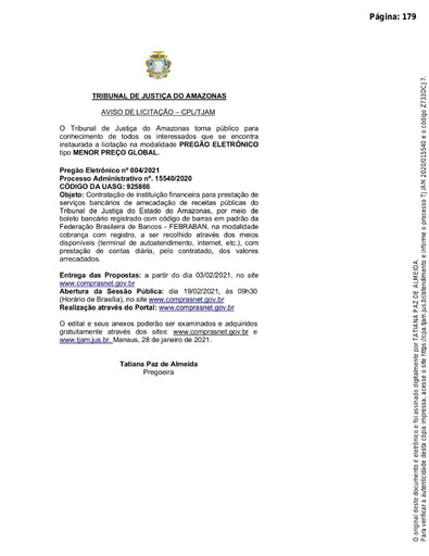 PREGÃO ELETRÔNICO Nº 004/2021 - AVISO DE LICITAÇÃO