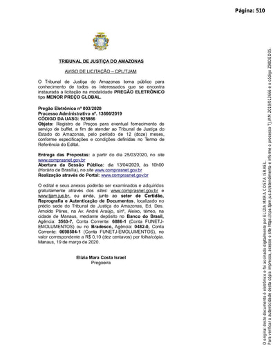 PREGÃO ELETRÔNICO Nº 003/2020 - AVISO DE LICITAÇÃO