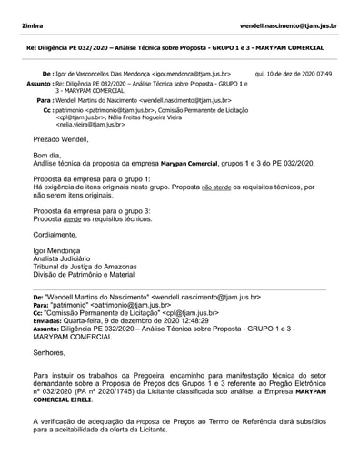PREGÃO ELETRÔNICO Nº 032/2020 – DILIGÊNCIA CPL À DIVISÃO DE PATRIMÔNIO - PROPOSTA - GRUPO 1 E 3 - MARYPAM COMERCIAL
