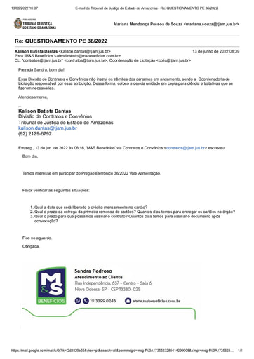 PREGÃO ELETRÔNICO Nº 036/2022 - 2º PEDIDO DE ESCLARECIMENTO - M&S BENEFÍCIOS