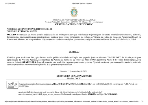 PREGÃO ELETRÔNICO Nº 55/2021 - CERTIDÃO SOBRE PROPOSTA ENVIADA- GRAPE
