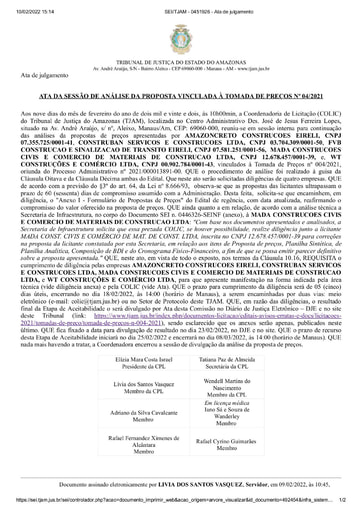 TOMADA DE PREÇOS Nº 004/2021 - ATA DA SESSÃO - JULGAMENTO PROPOSTAS - 09.02.22