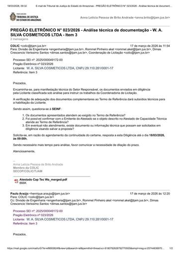 PREGÃO ELETRÔNICO Nº 023/2026 - CERTIDÃO DE DESCLASSIFICAÇÃO - W. A. SILVA COSMETICOS LTDA - ITEM 3