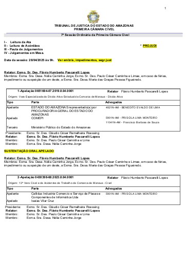 PAUTA DA 1ª.C.CÍVEL DE 28.04.2025 - PROJUDI