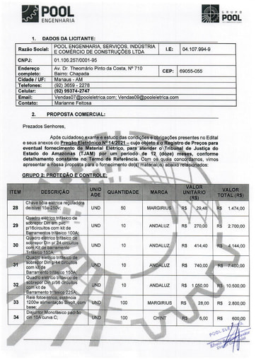 PREGÃO ELETRÔNICO Nº 014/2021 – PROPOSTA RETIFICADA - GRUPOS 2 E 5 - POOL ENGENHARIA