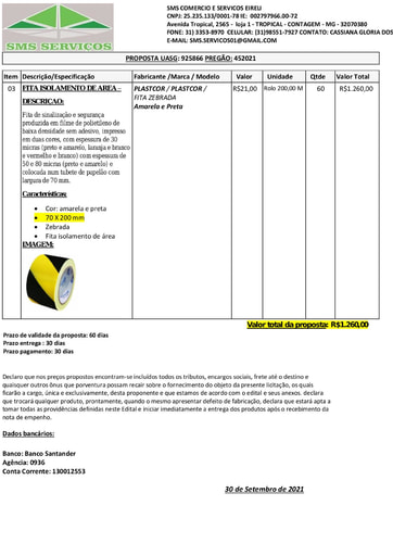 PREGÃO ELETRÔNICO Nº 45/2021 - PROPOSTA - ITEM 3 - SMS