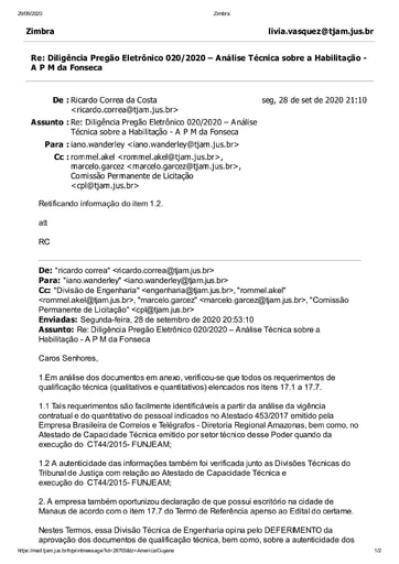 PREGÃO ELETRÔNICO Nº 020/2020 – DILIGÊNCIA CPL À DIVISÃO DE ENGENHARIA - DOCUMENTAÇÃO - A P M DA FONSECA