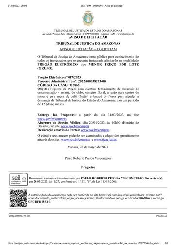 PREGÃO ELETRÔNICO Nº 017/2023 - AVISO DE LICITAÇÃO