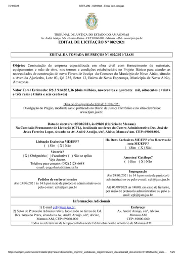TOMADA DE PREÇOS Nº 002/2021 - EDITAL DE LICITAÇÃO