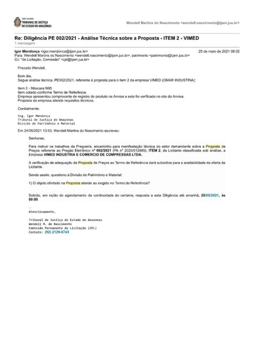 PREGÃO ELETRÔNICO Nº 002/2021 – DILIGÊNCIA CPL À DIVISÃO DE PATRIMÔNIO - PROPOSTA - ITEM 2 - VIMED
