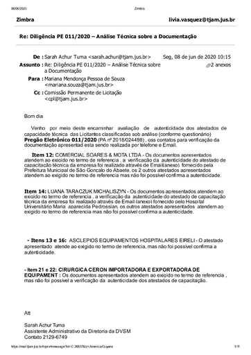 PREGÃO ELETRÔNICO Nº 011/2020 – DILIGÊNCIA CPL À DIVISÃO DE SERVIÇO MÉDICO - DOCUMENTAÇÃO 1