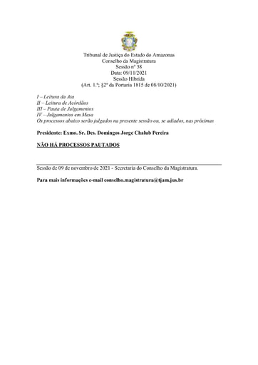 Pauta de Julgamento do Conselho da Magistratura para o dia 09.11.2021