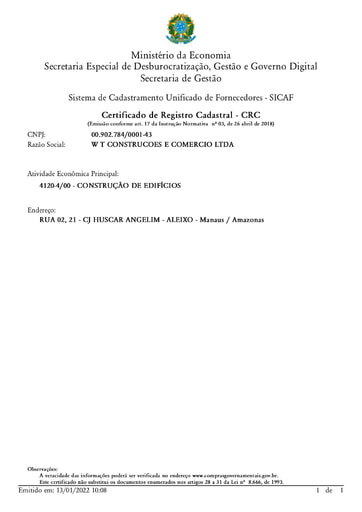 TOMADA DE PREÇOS Nº 005/2021 - SICAF E CNDT - WT