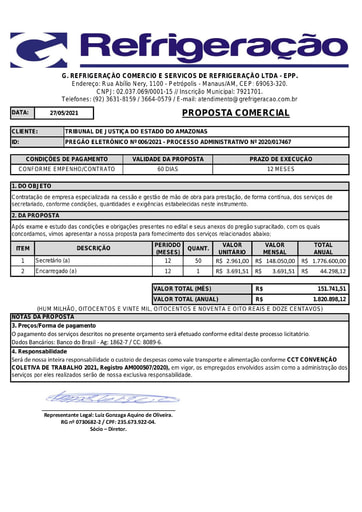 PREGÃO ELETRÔNICO Nº 006/2021 - PROPOSTA RETIFICADA 4 - G REFRIGERAÇÃO