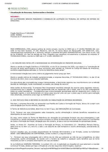 PREGÃO ELETRÔNICO Nº 029/2020 – RAZÕES RECURSAIS - MEZI EMPRESARIAL