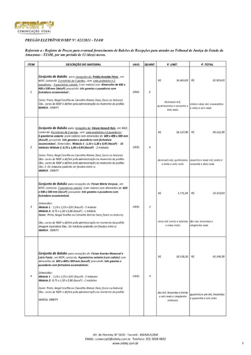 PREGÃO ELETRÔNICO Nº 022/2021 - PROPOSTA - ITENS 2 E 4  - ORBITY