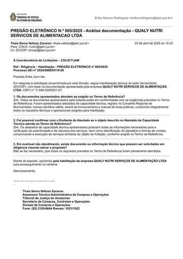 PREGÃO ELETRÔNICO Nº 005/2025 - DILIGÊNCIA COLIC À DVCOP - HABILITAÇÃO - QUALY NUTRI SERVICOS DE ALIMENTACAO LTDA