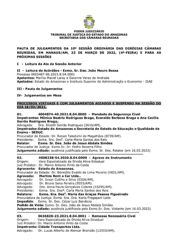 PAUTA DE JULGAMENTO DO DIA 23 03 2022