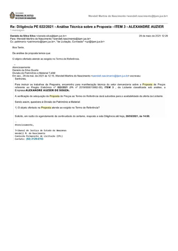 PREGÃO ELETRÔNICO Nº 022/2021 - DILIGÊNCIA CPL À DIVISÃO DE PATRIMÔNIO - PROPOSTA - ITEM 3 - ALEXANDRE AUZIER
