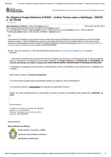 PREGÃO ELETRÔNICO Nº 014/2021 – DILIGÊNCIA CPL À DIVISÃO DE ENGENHARIA - DOCUMENTAÇÃO - GRUPO 4 - EZ TECHS