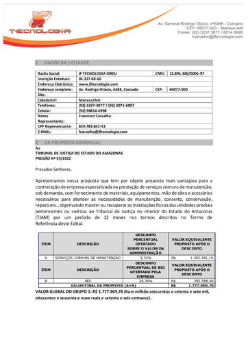 PREGÃO ELETRÔNICO Nº 59/2021 - PROPOSTA RETIFICADA - JF