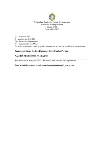 Pauta de Julgamento do Conselho da Magistratura para o dia 08.03.2022
