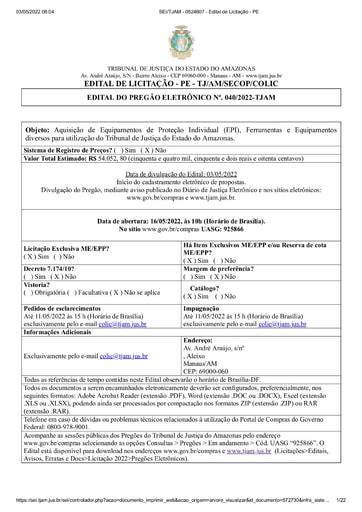 PREGÃO ELETRÔNICO Nº 040/2022 - EDITAL DE LICITAÇÃO