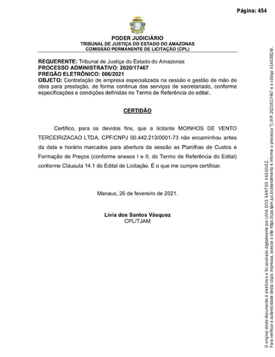 PREGÃO ELETRÔNICO Nº 006/2021 – CERTIDÃO - MOINHOS