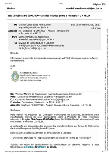 PREGÃO ELETRÔNICO Nº 009/2020 – DILIGÊNCIA CPL À DIVISÃO DE INFRAESTRUTURA E LOGÍSTICA - PROPOSTA RETIFICADA - L A FELIX