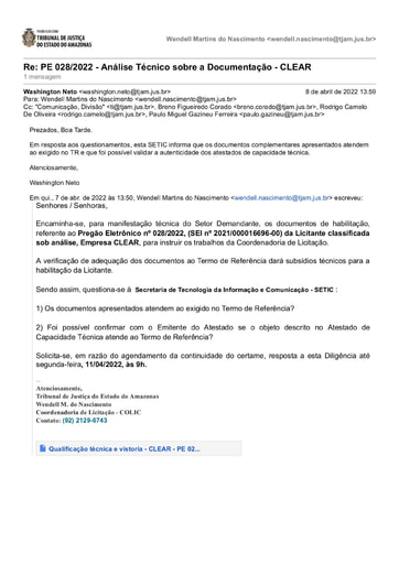 PREGÃO ELETRÔNICO Nº 028/2022 - DILIGÊNCIA COLIC À SETIC - DOCUMENTAÇÃO - CLEAR