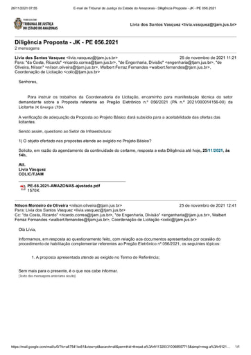 PREGÃO ELETRÔNICO Nº 56/2021 - DILIGÊNCIA COLIC AO SETOR DE INFRAESTRUTURA - PROPOSTA - JK ENERGIA