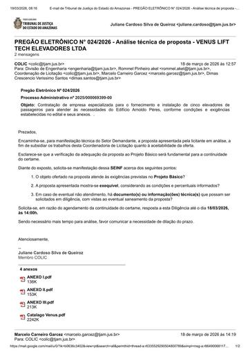 PREGÃO ELETRÔNICO Nº 024/2026 - DILIGÊNCIA COLIC À SEINF - PROPOSTA - VENUS LIFT TECH ELEVADORES LTDA