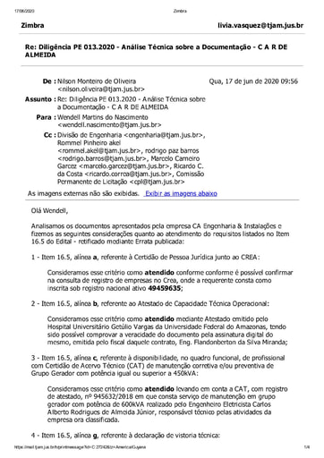 PREGÃO ELETRÔNICO Nº 013/2020 - DILIGÊNCIA CPL À DIVISÃO DE ENGENHARIA - DOCUMENTAÇÃO - C A R DE ALMEIDA