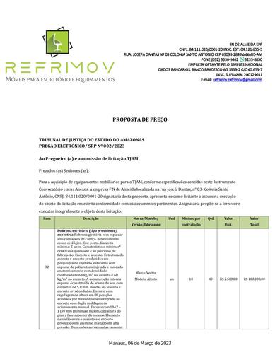 PREGÃO ELETRÔNICO Nº 002/2023 - PROPOSTA AJUSTADA - F N DE ALMEIDA- ITEM 32