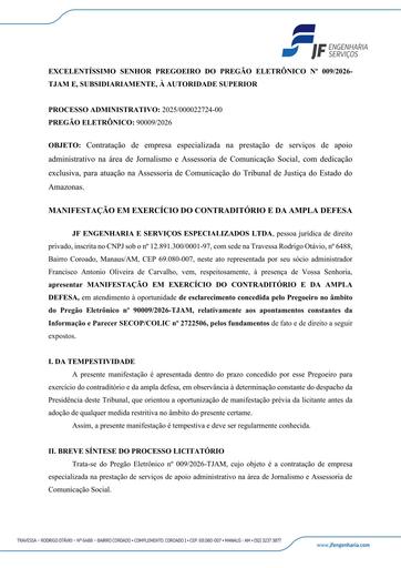 PREGÃO ELETRÔNICO Nº 009/2026 - MANIFESTAÇÃO - JF