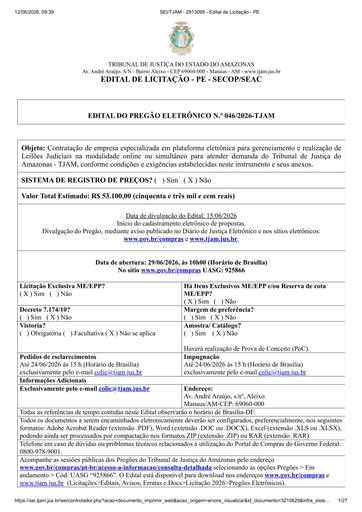 PREGÃO ELETRÔNICO Nº 046/2026 - EDITAL DE LICITAÇÃO