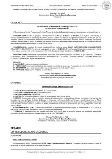 PREGÃO ELETRÔNICO Nº 005/2025 - DESPACHO DE HOMOLOGAÇÃO (DJE)