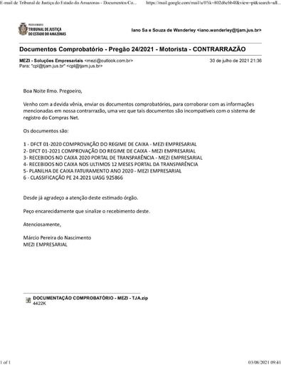 PREGÃO ELETRÔNICO Nº 024/2021 - E-MAIL - MEZI