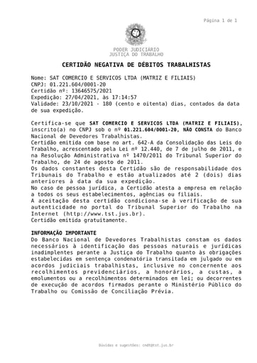 PREGÃO ELETRÔNICO Nº 030/2021 - DOC. COMPLEMENTAR - ITEM 1 - SAT