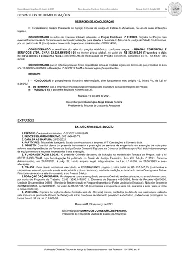 PREGÃO ELETRÔNICO Nº 011/2021 - DESPACHO DE HOMOLOGAÇÃO (DJE)