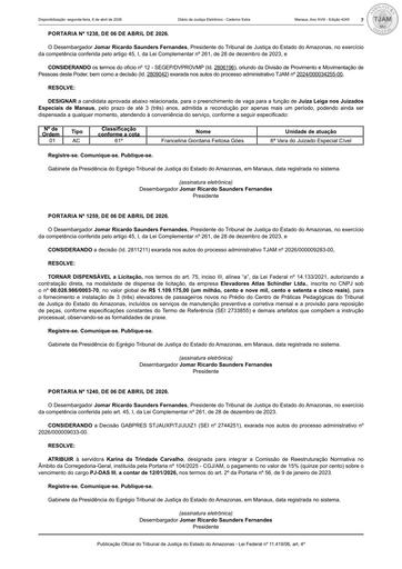 PORTARIA 1259.2026 (PUBLICAÇÃO NO DJE) - DISPENSA DE LICITAÇÃO - CT Nº 025.2026 - FUNJEAM X ELEVADORES ATLAS SCHINDLER LTDA.pdf