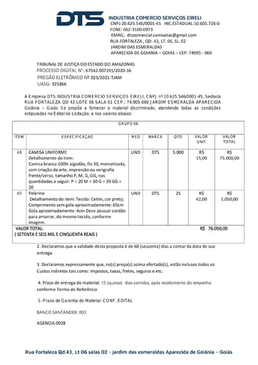PREGÃO ELETRÔNICO Nº 023/2021 – PROPOSTA - D.T. S INDUSTRIA - GRUPO 6