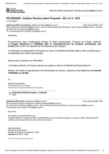 PREGÃO ELETRÔNICO Nº 038/2022 - DILIGÊNCIA COLIC AO PATRIMÔNIO - PROPOSTA G2, 4, E 5 - AFS