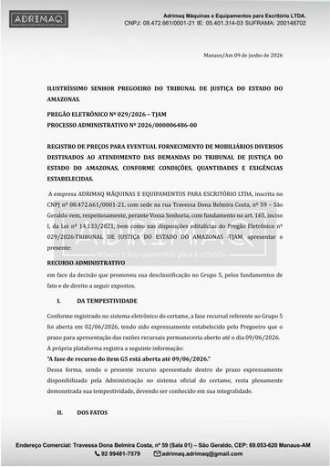 PREGÃO ELETRÔNICO Nº 029/2026 - RAZÕES - ADRIMAQ - GRUPO 5