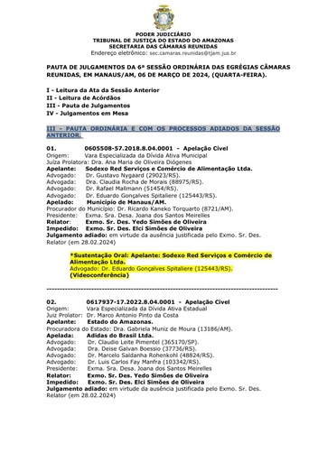 Pauta da Sessão de Julgamentos do dia 06.03.2024