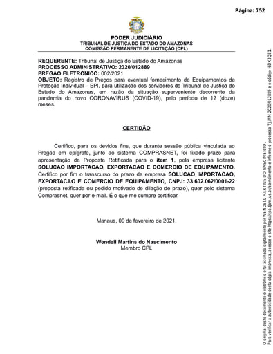 PREGÃO ELETRÔNICO Nº 002/2021 - CERTIDÃO DECURSO DE PRAZO - ITEM 1 - SOLUÇÃO IMPORTAÇÃO
