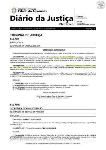 PREGÃO ELETRÔNICO Nº 045/2026 - DESPACHO DE HOMOLOGAÇÃO (DJE)