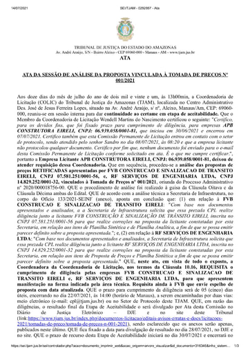 TOMADA DE PREÇOS Nº 001/2021 - ATA DA SESSÃO DE ANÁLISE DA PROPOSTA